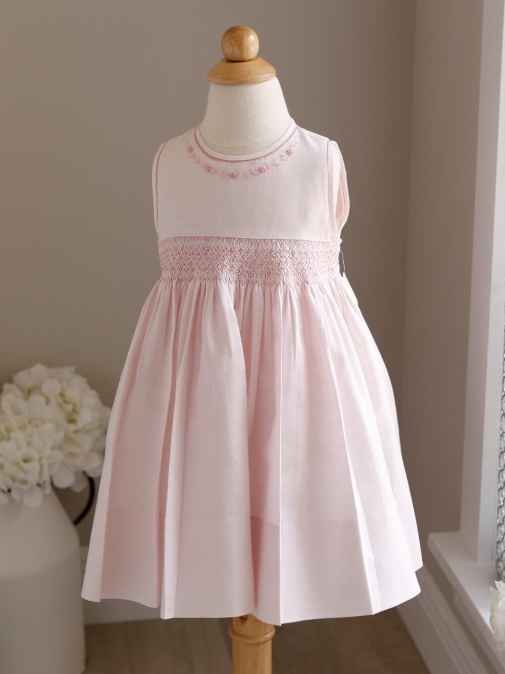 Pink Smocked LINEN Cotton Dress Feltman Brothers Sleeveless 24M NWT RARE DESIGN